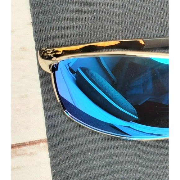 Blue Tinted Polarized Lens Gold Tone Booroot Stylish Sunglasses With Case - Picture 10 of 13